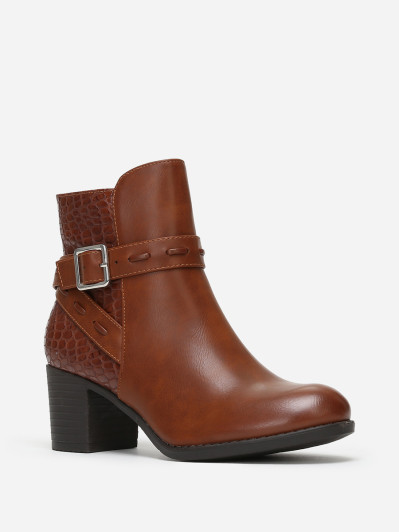 Bottines bi-matières avec bride à boucle