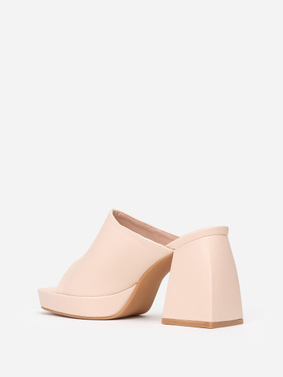 Mules plateformes beiges à talon trapèze