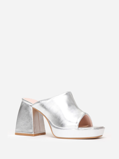 Mules plateformes argentées à talon trapèze