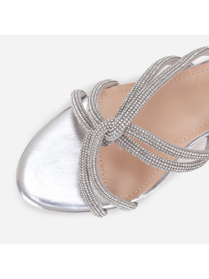 Mules argentées à brides strass entrelacées grandes tailles
