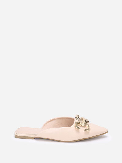 Mules pointues beiges à boucle dorée