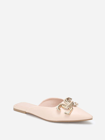 Mules pointues beiges à boucle dorée