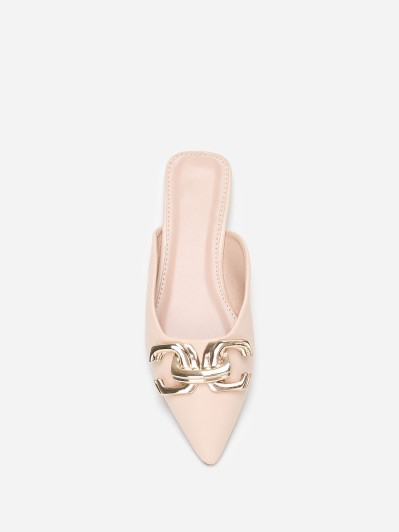 Mules pointues beiges à boucle dorée
