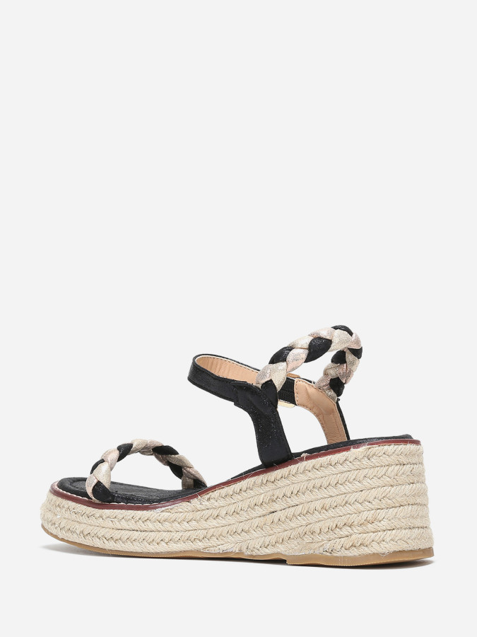 Sandales compensées noires pailletées