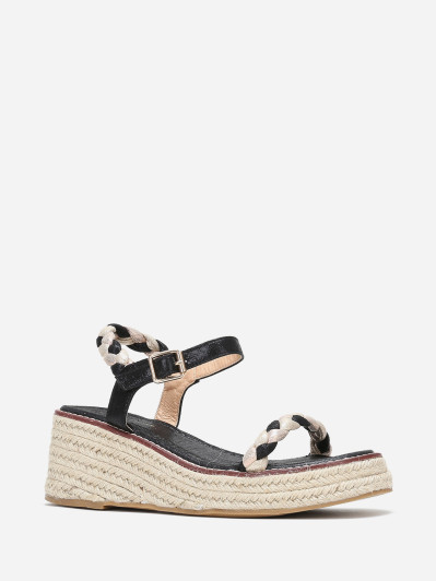 Sandales compensées noires pailletées