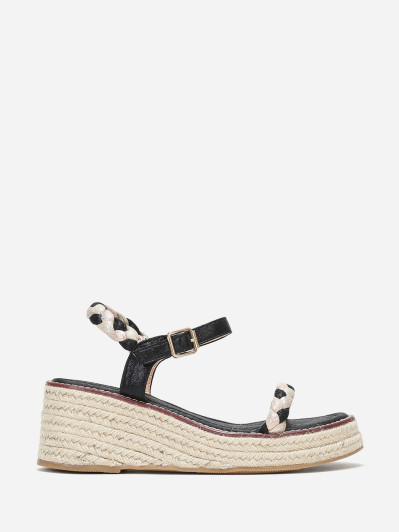 Sandales compensées noires pailletées