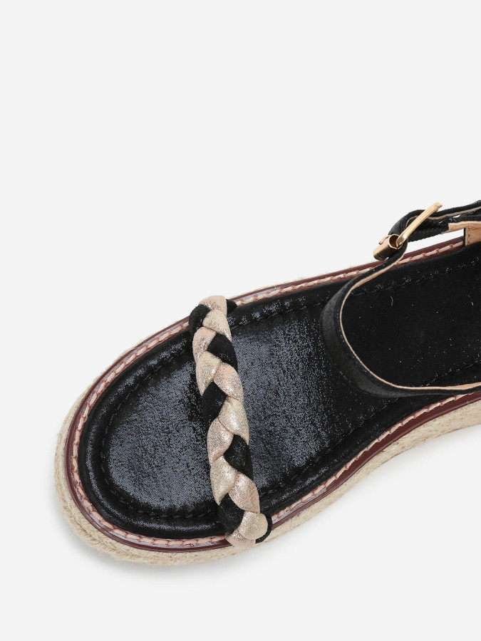 Sandales compensées noires pailletées