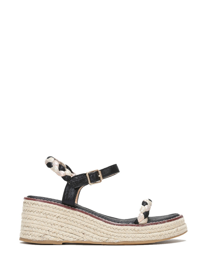 Sandales compensées noires pailletées