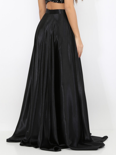 Jupe longue noire taille haute effet satinée