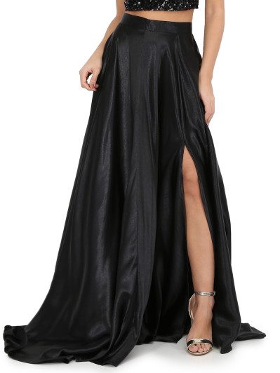 Jupe longue noire taille haute effet satinée