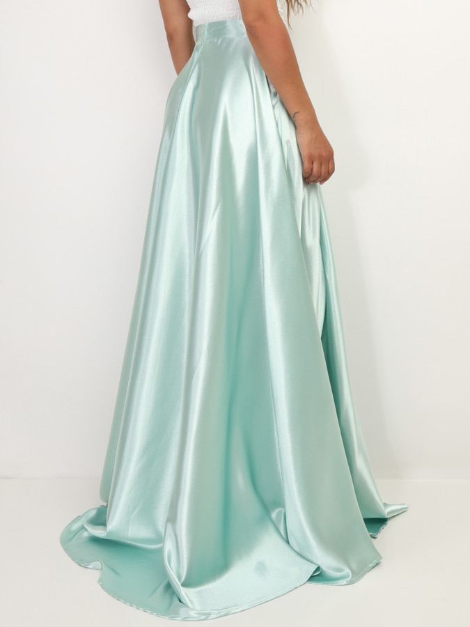 Jupe longue vert clair taille haute effet satinée
