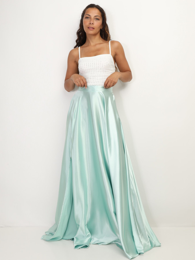Jupe longue vert clair taille haute effet satinée