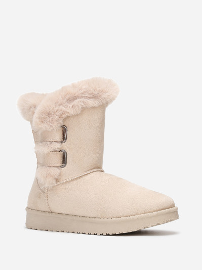 Boots beige en suédine et fourrure à scratchs femme pas chere la modeuse