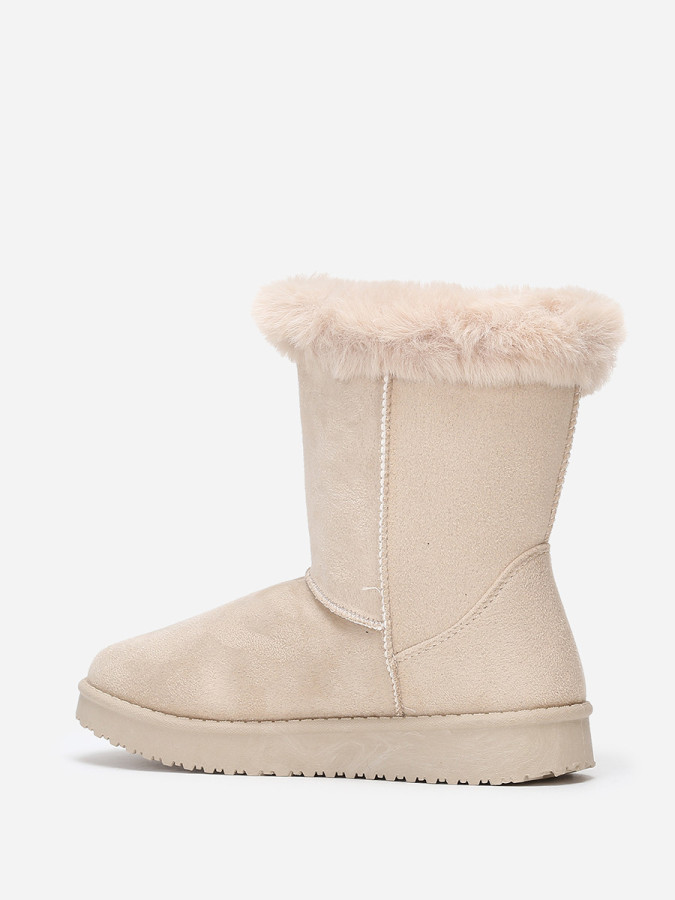 Boots beige en suédine et fourrure à scratchs femme pas chere la modeuse