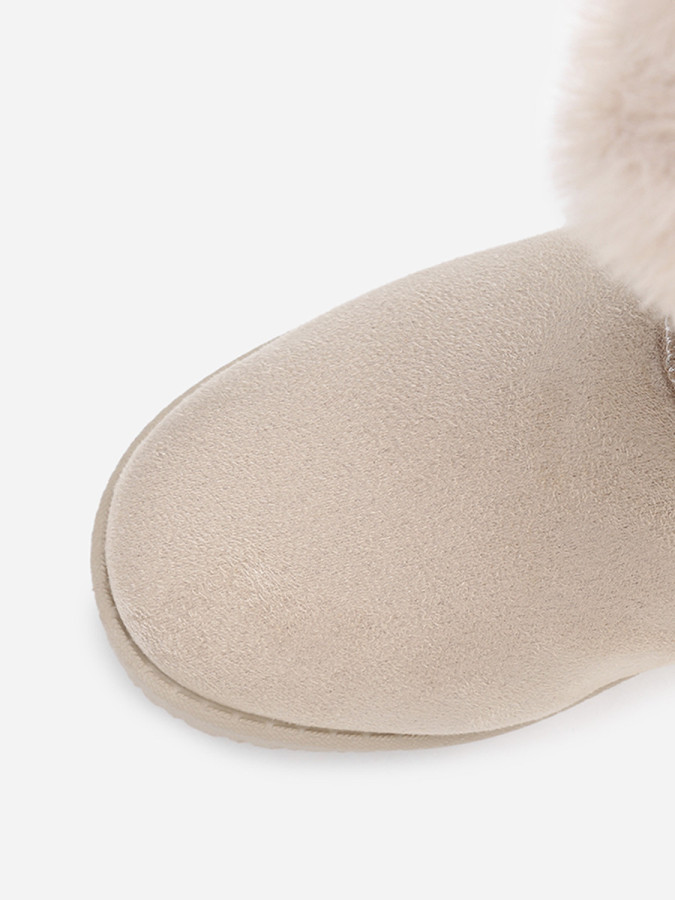 Boots beige en suédine et fourrure à scratchs femme pas chere la modeuse