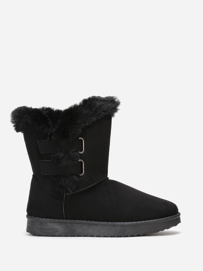 Boots noires en suédine et fourrure à scratchs femme pas chere la modeuse