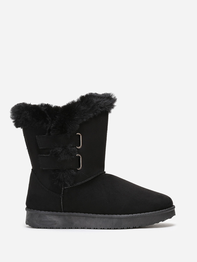 Boots noires en suédine et fourrure à scratchs femme pas chere la modeuse