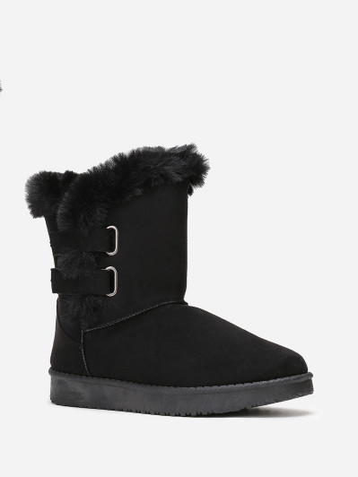 Boots noires en suédine et fourrure à scratchs femme pas chere la modeuse