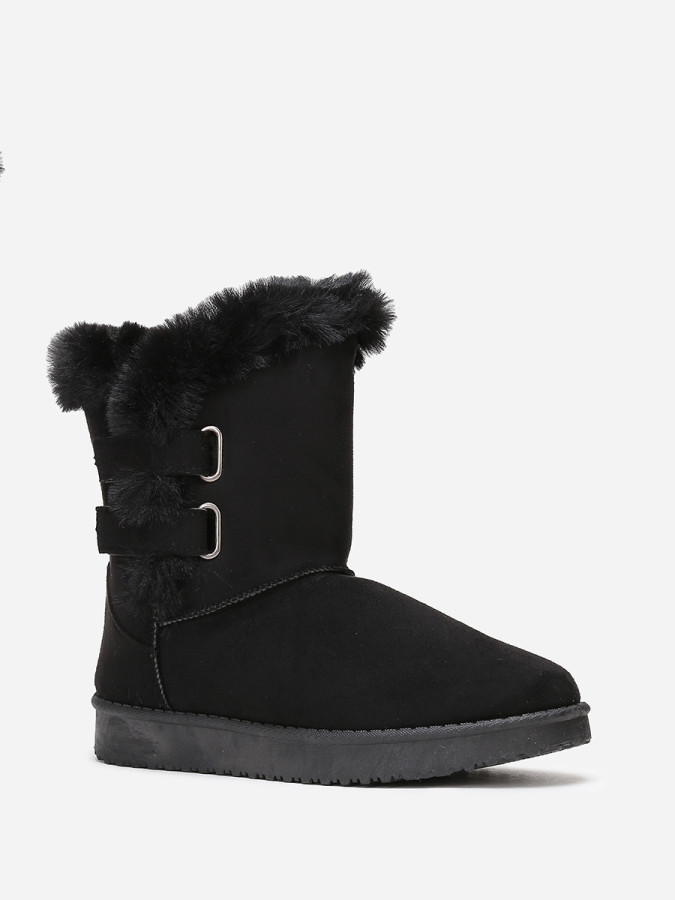 Boots noires en suédine et fourrure à scratchs femme pas chere la modeuse