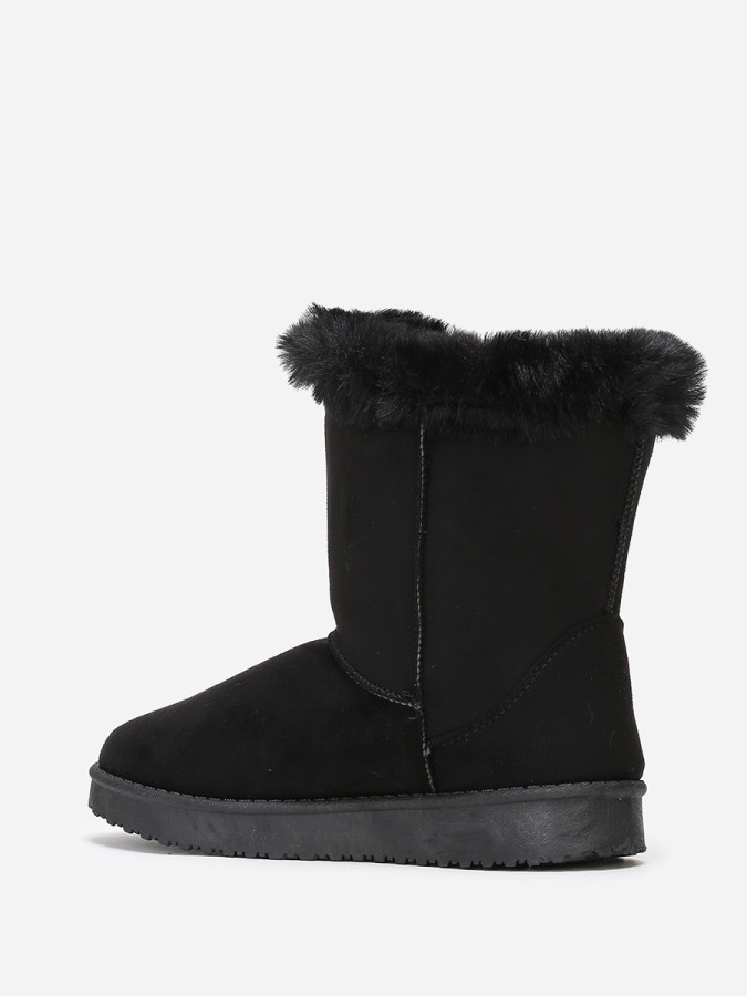 Boots noires en suédine et fourrure à scratchs femme pas chere la modeuse