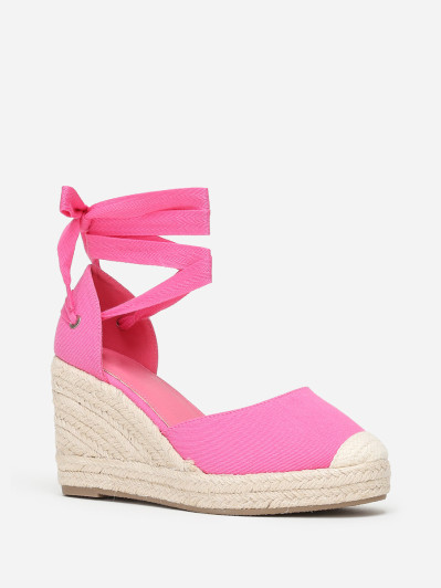 Espadrilles compensées fuchsia avec ruban à nouer