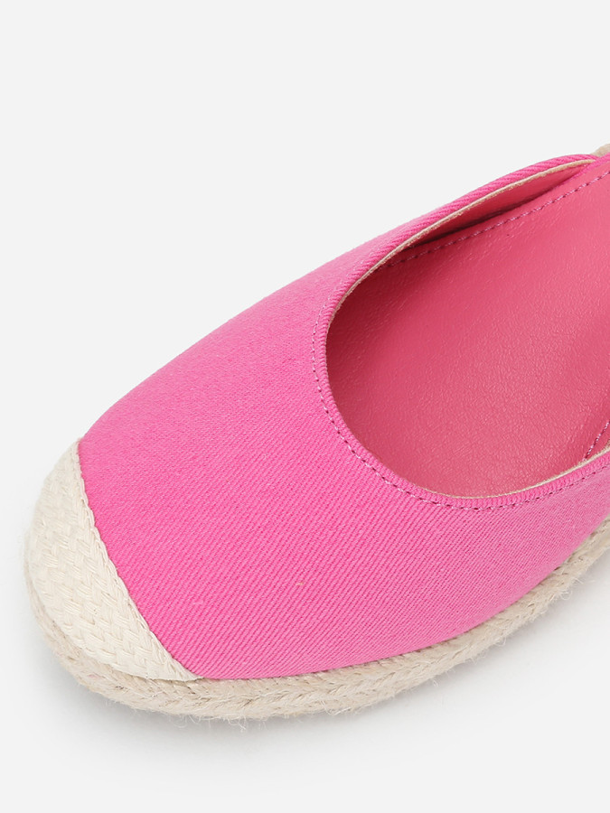 Espadrilles compensées fuchsia avec ruban à nouer